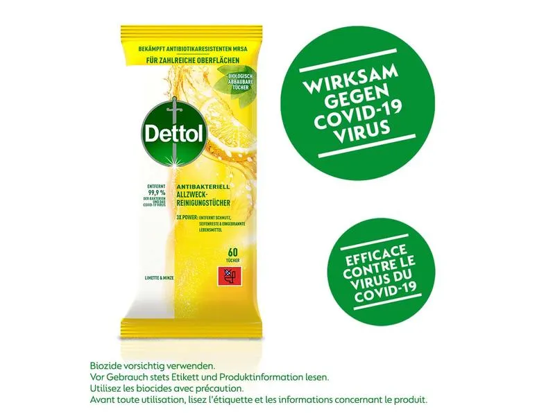 Dettol Allzweck-Reinigungstücher Limette & Minze 60 Stück Dettol Allzweck-Reinigungstücher Limette & Minze 60 Stück