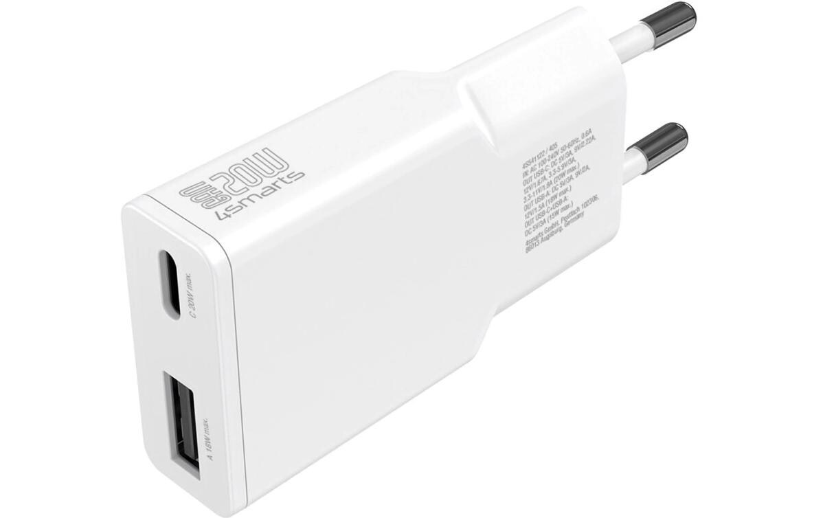4smarts Netzladegerät PDPlug Slim Duos GaN 1C+1A , weiss 4smarts Netzladegerät PDPlug Slim Duos GaN 1C+1A , weiss